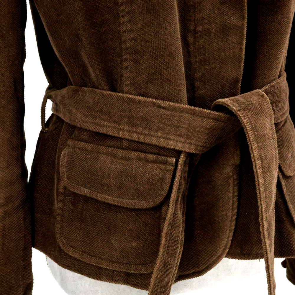 Zara Basic Jacket Womens Large Brown Corduroy Lined Belt Pockets Preppy Academia - Picture 10 of 14
